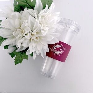 Miami Dolphins Football Pink and White logo Clear tumbler cup with lid New